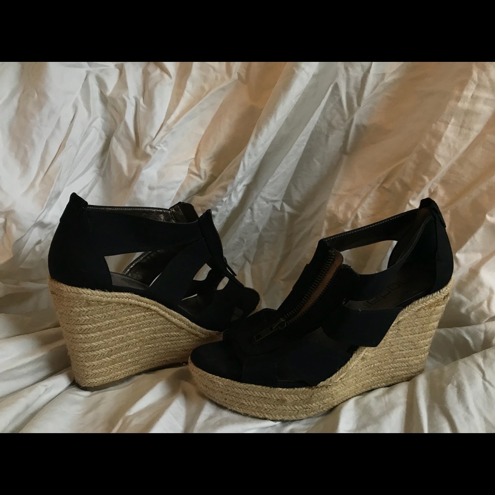 Black High Heel Wedge Sandals